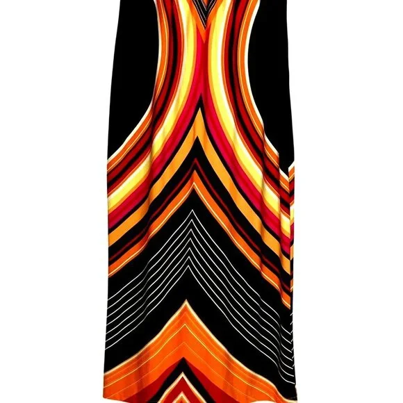 Olivia Matthews Maxi Dress Black & Vibrant Print Sleeveless Stretchy Sz Lg - Picture 6 of 7